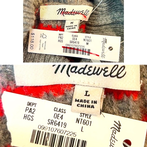 NWT Madewell Merino Wool Waffle-Knit Turtleneck, Gray & Red Stripe, Sizes M & L - Picture 8 of 10